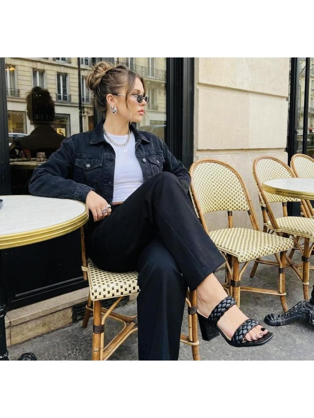 Black Braided Strap Heel Sandals